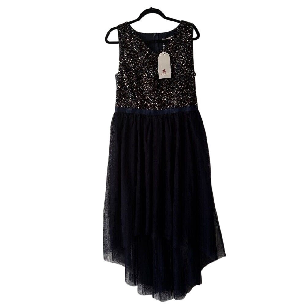 BeryLove Sequin High Low Tulle Formal Dress Navy Blue XL New With Tags